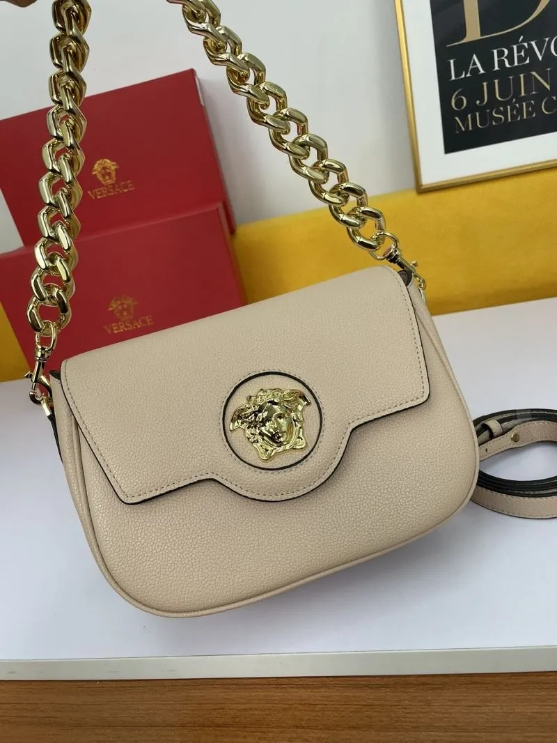Versace Beige Leather Crossbody Satchel Bag 145 - Image 4