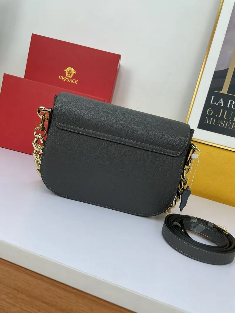 Alternative view of Versace Gray Leather Satchel Bag with Gold Chain