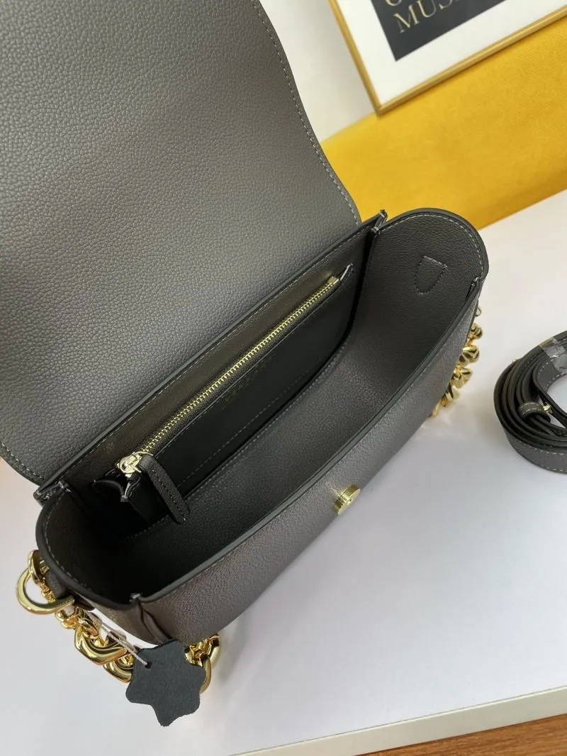 Versace Gray Leather Satchel Bag with Gold Chain - Image 7