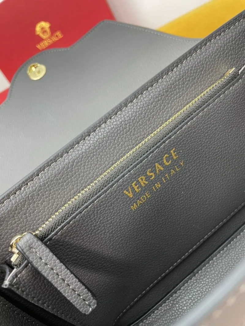 Versace Gray Leather Satchel Bag with Gold Chain - Image 8