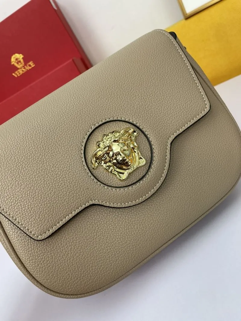 Versace Beige Leather Satchel Bag with Chain Strap - Image 3