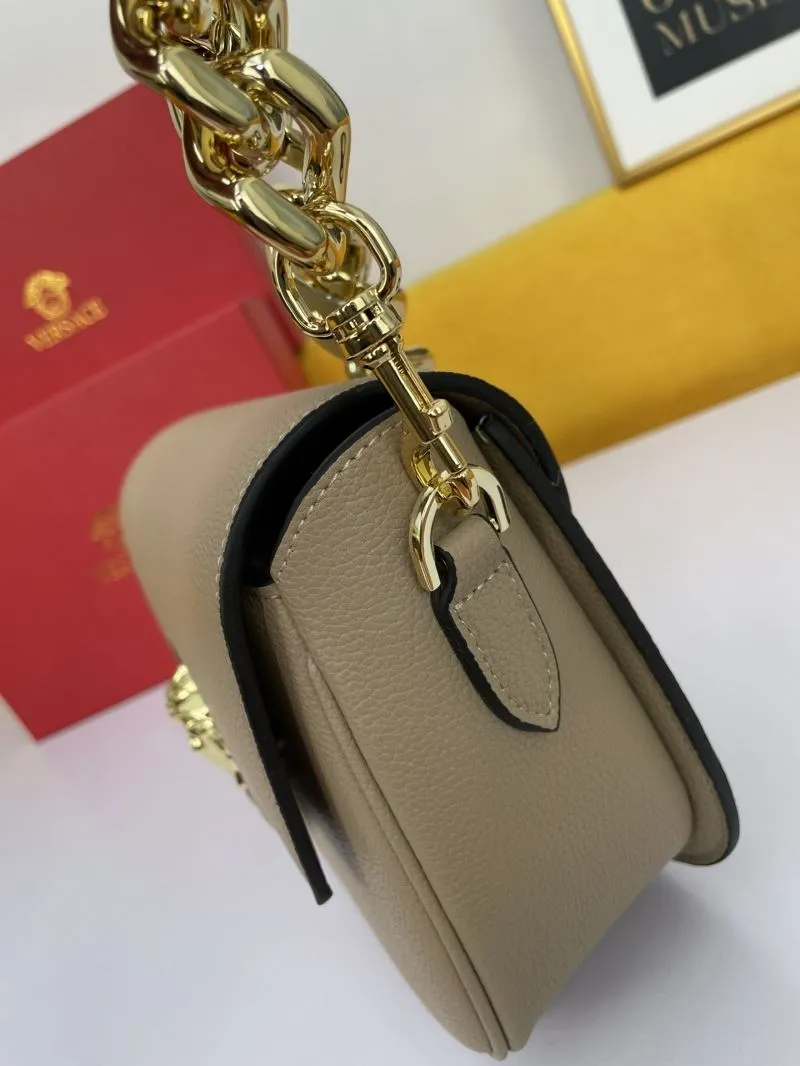 Versace Beige Leather Satchel Bag with Chain Strap - Image 4
