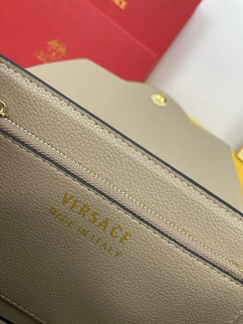 Versace Beige Leather Satchel Bag with Chain Strap - Image 8