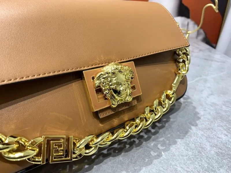 Versace Brown Leather Crossbody Satchel Bag - Image 4