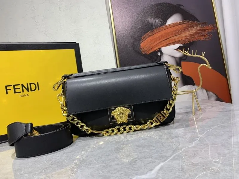 Versace Black Leather Satchel Bag with Gold Chain 149