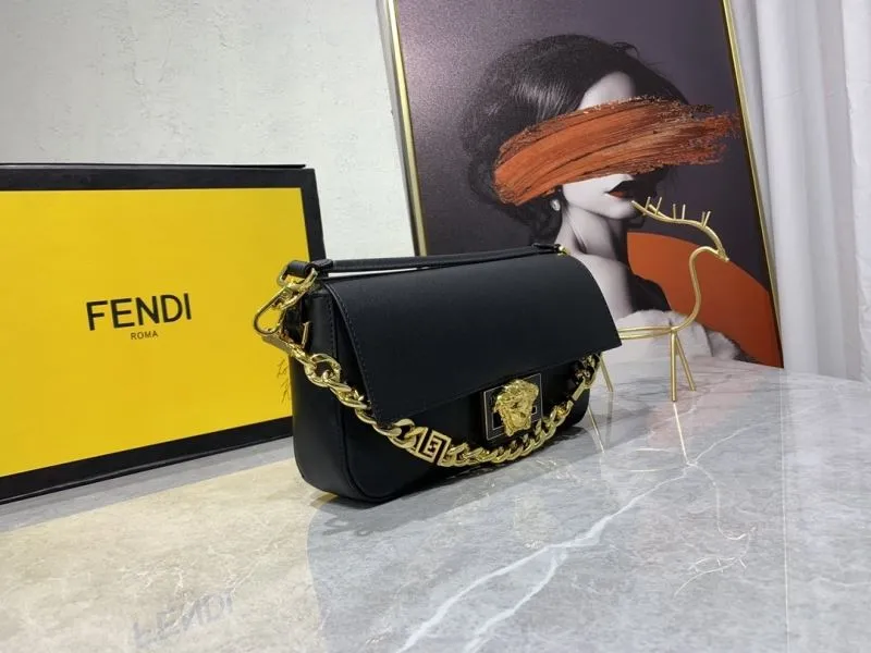 Alternative view of Versace Black Leather Satchel Bag with Gold Chain 149