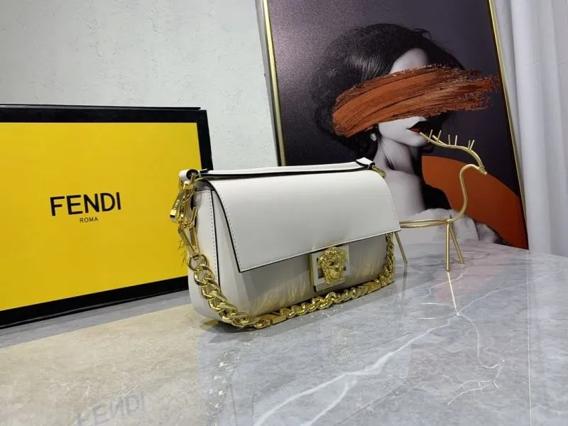 Alternative view of Versace White Leather Satchel Bag with Gold Chain