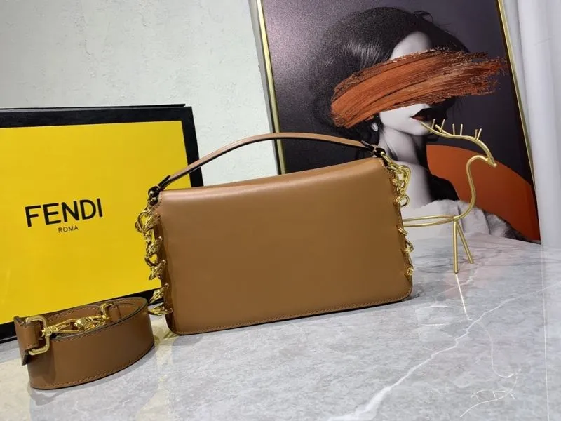 Fendi Brown Leather Satchel Bag - Image 3
