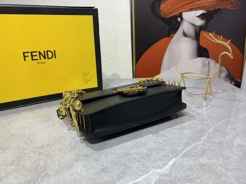 Fendi Black Leather Satchel Bag with Gold Chain - Image 7