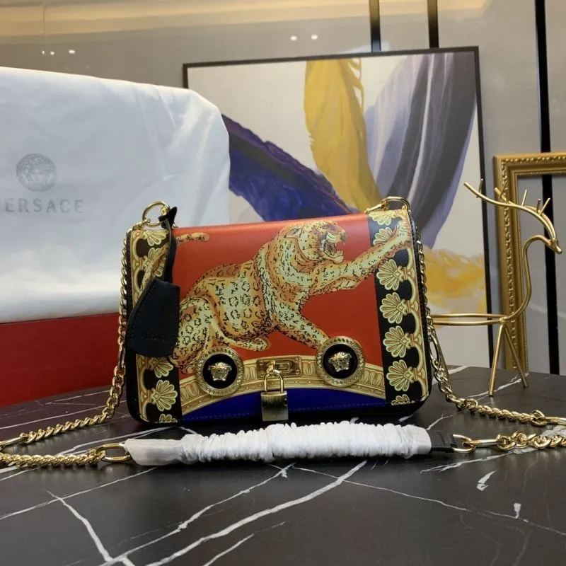 Versace Orange Leopard Print Satchel Bag 156
