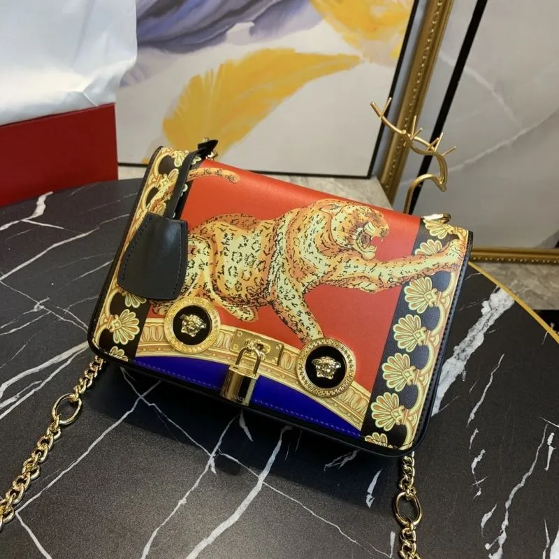 Versace Orange Leopard Print Satchel Bag 156 - Image 4