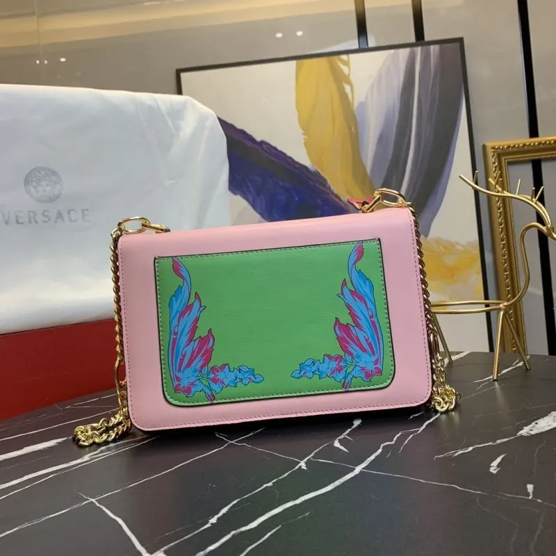 Versace Pink Green Floral Crossbody Satchel Bag - Image 3