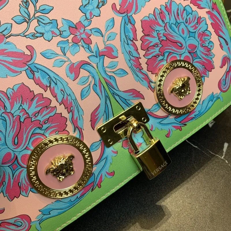 Versace Pink Green Floral Crossbody Satchel Bag - Image 5