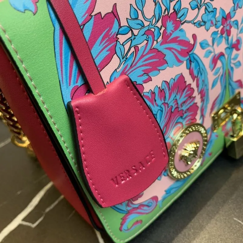 Versace Pink Green Floral Crossbody Satchel Bag - Image 6