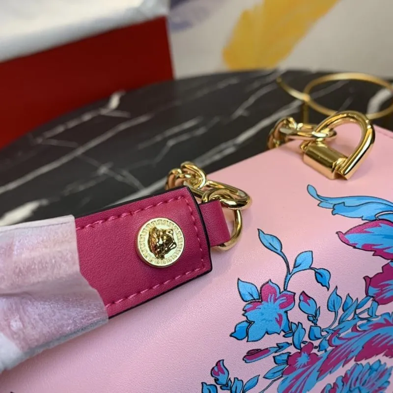 Versace Pink Green Floral Crossbody Satchel Bag - Image 7