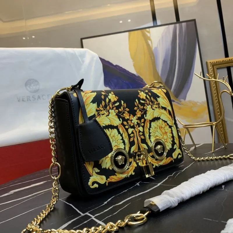 Alternative view of Versace Black Gold Floral Chain Satchel Bag 158