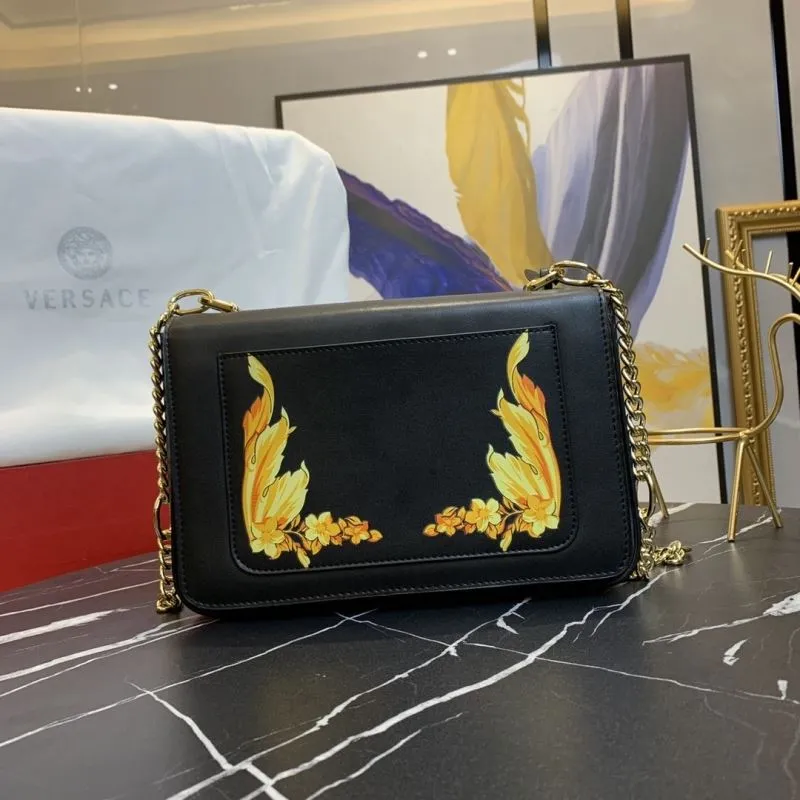 Versace Black Gold Floral Chain Satchel Bag 158 - Image 3
