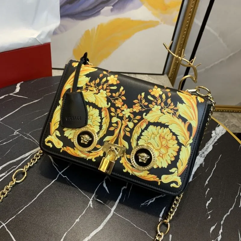 Versace Black Gold Floral Chain Satchel Bag 158 - Image 4