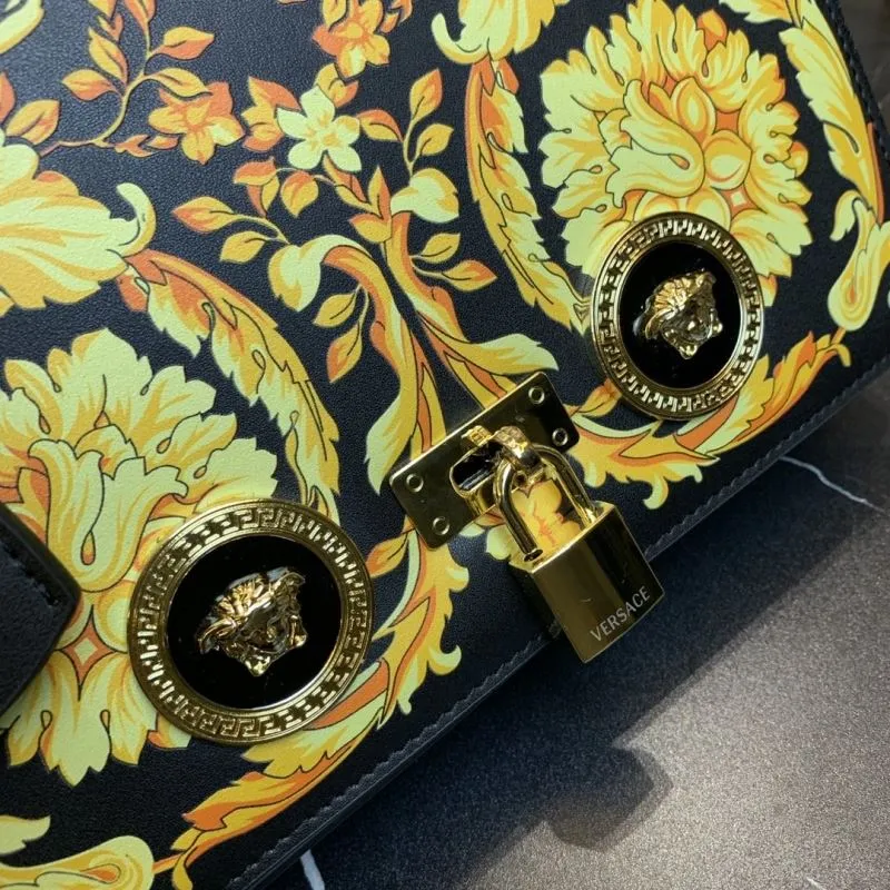 Versace Black Gold Floral Chain Satchel Bag 158 - Image 5