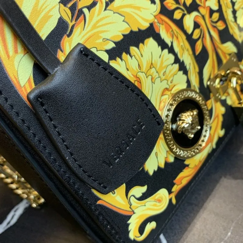 Versace Black Gold Floral Chain Satchel Bag 158 - Image 6
