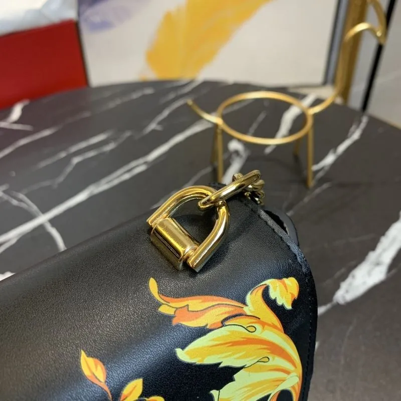Versace Black Gold Floral Chain Satchel Bag 158 - Image 7