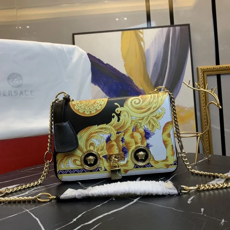 Versace Black Baroque Print Satchel Bag 159
