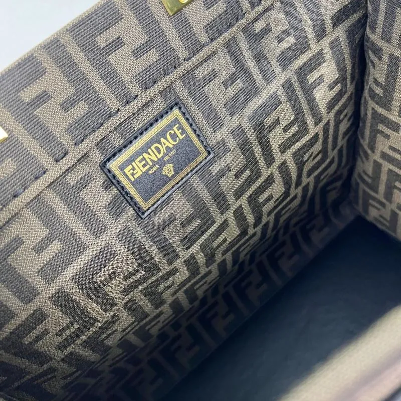 Fendi Brown FF Monogram Tote Bag with Pink Handles - Image 7