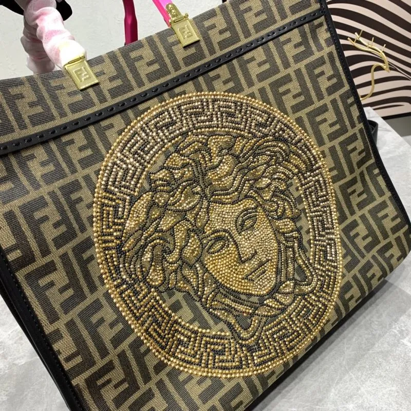 Fendi X Versace Medusa Embellished Tote Bag - Image 3