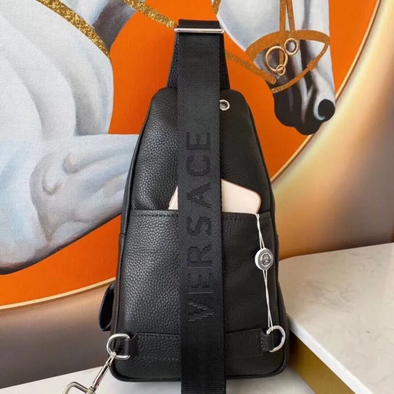 Versace Black Leather Chest Sling Bag - Image 3