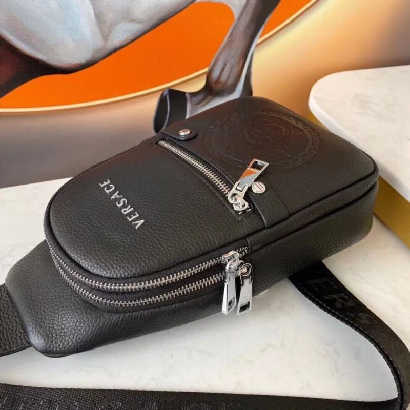 Versace Black Leather Chest Sling Bag - Image 5