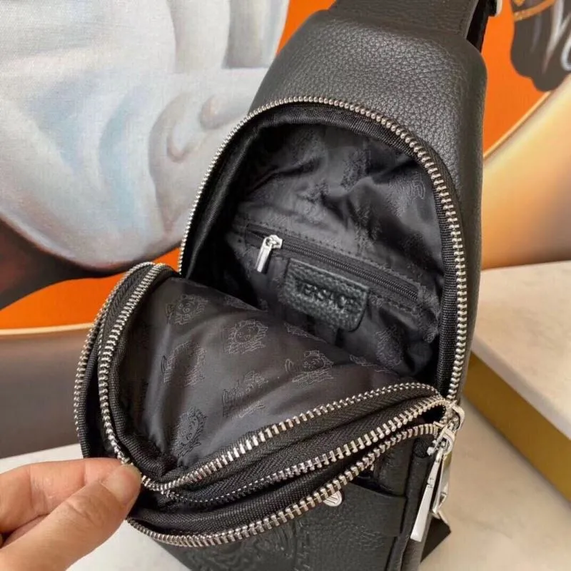Versace Black Leather Chest Sling Bag - Image 7