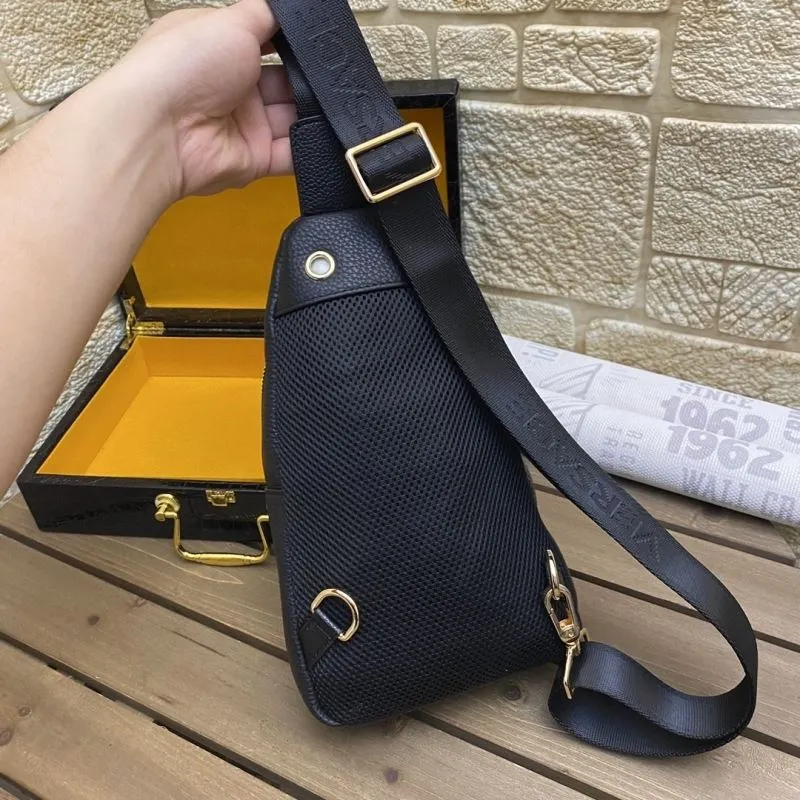Versace Black Leather Sling Chest Bag - Image 3