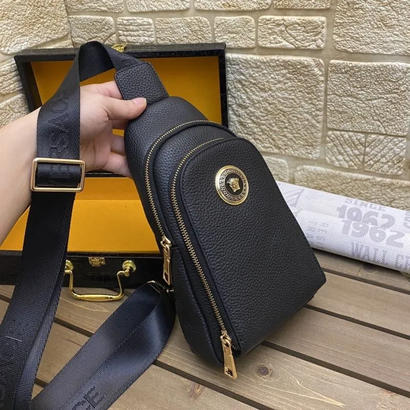 Versace Black Leather Sling Chest Bag - Image 4
