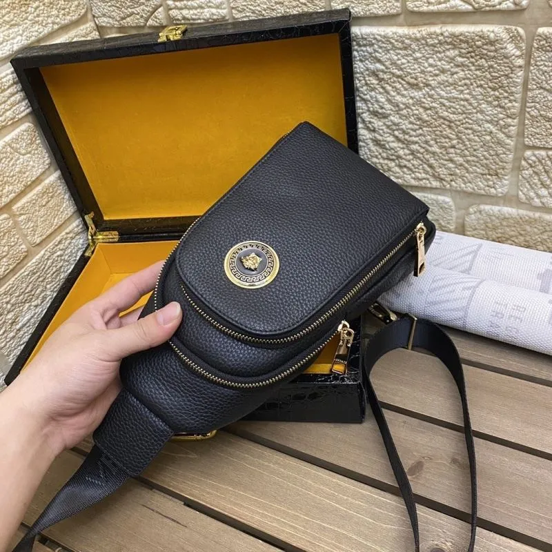 Versace Black Leather Sling Chest Bag - Image 5