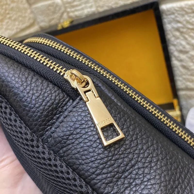 Versace Black Leather Sling Chest Bag - Image 6
