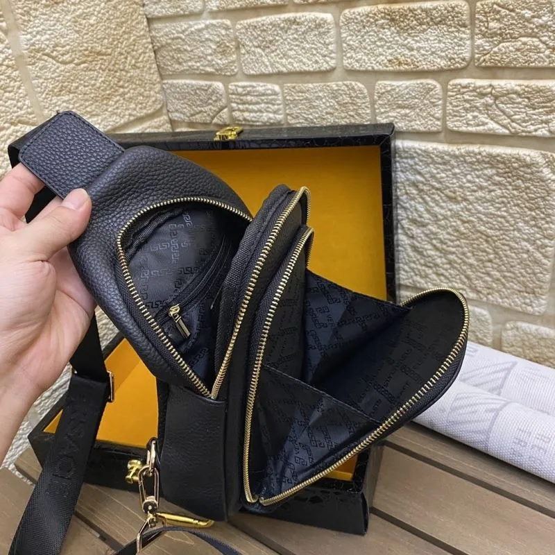 Versace Black Leather Sling Chest Bag - Image 9