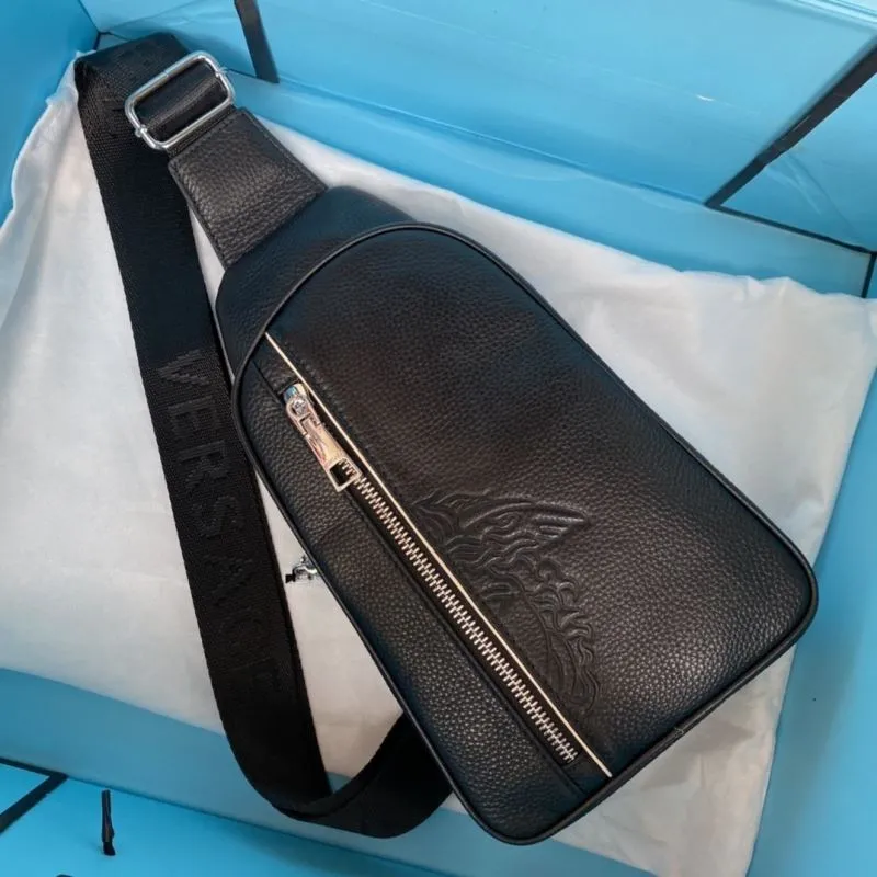 Versace Black Leather Chest Sling Bag - Image 3