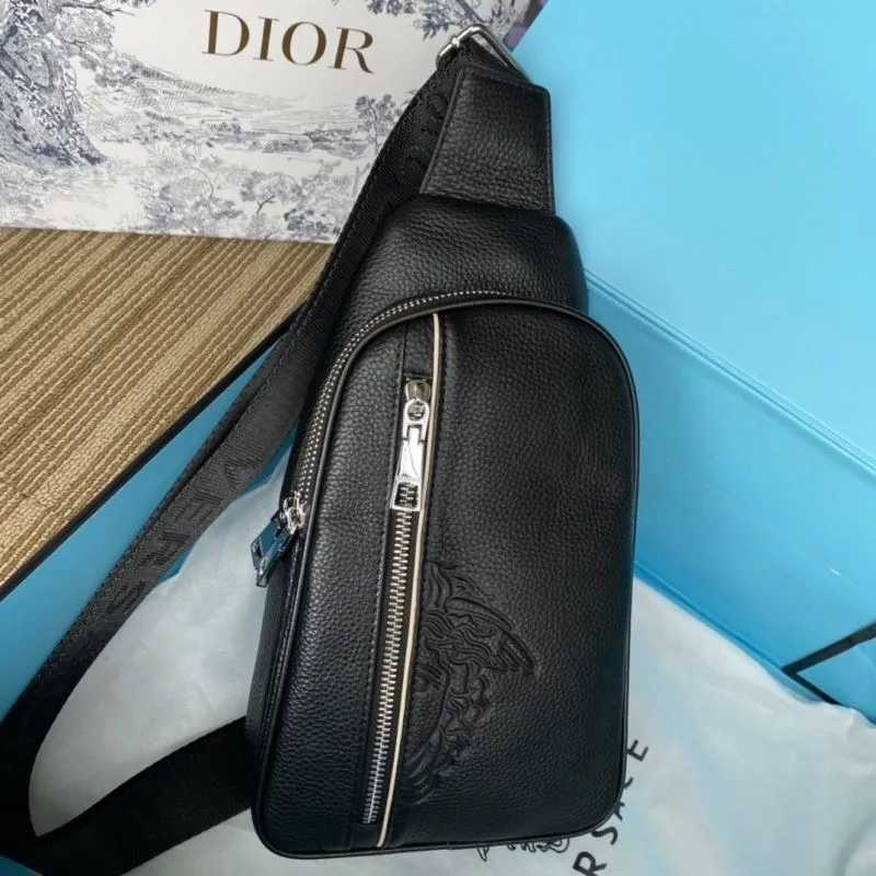Versace Black Leather Chest Sling Bag - Image 4