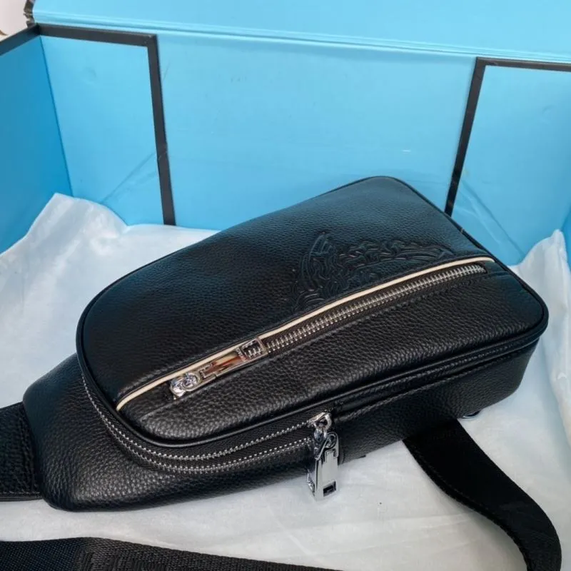Versace Black Leather Chest Sling Bag - Image 5