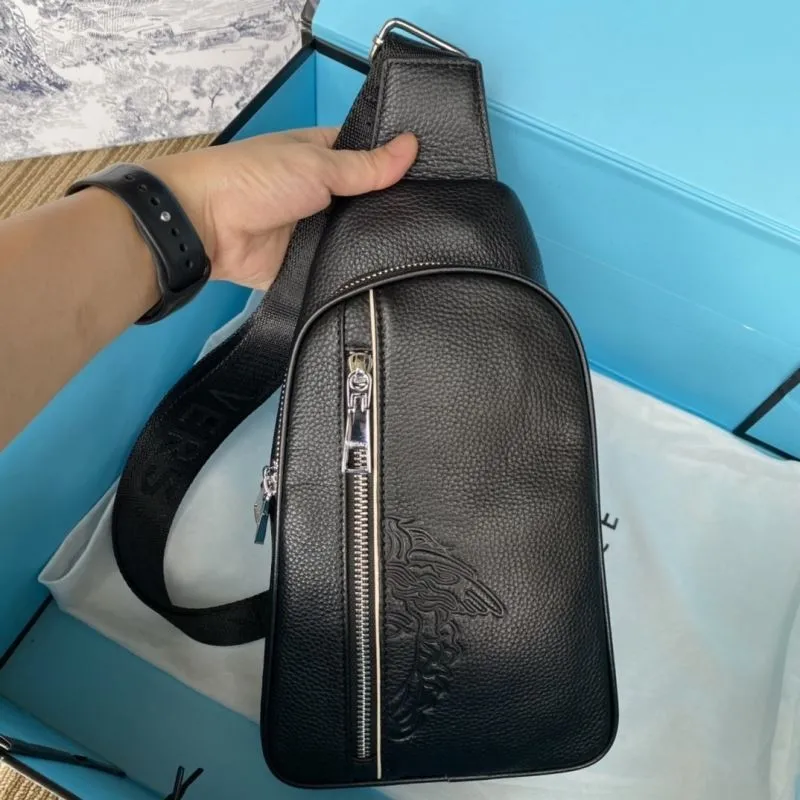 Versace Black Leather Chest Sling Bag - Image 6
