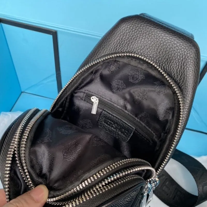 Versace Black Leather Chest Sling Bag - Image 9