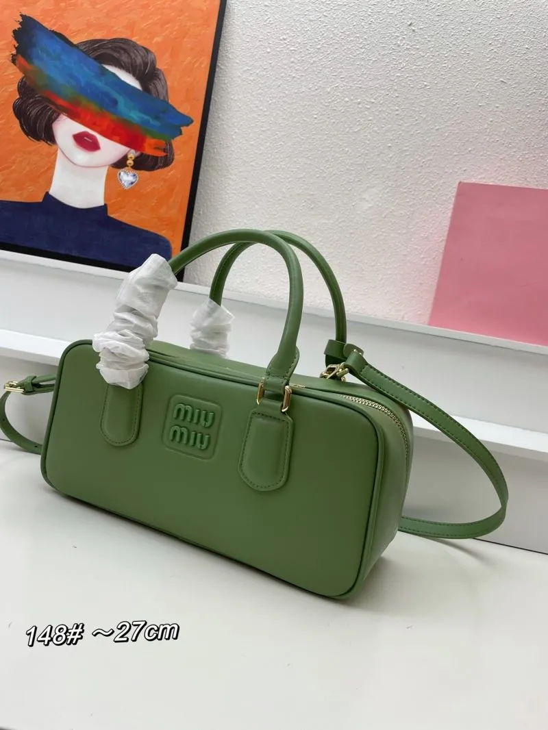 Miu Miu Green Leather Handbag with Strap 148# 27cm - Image 3