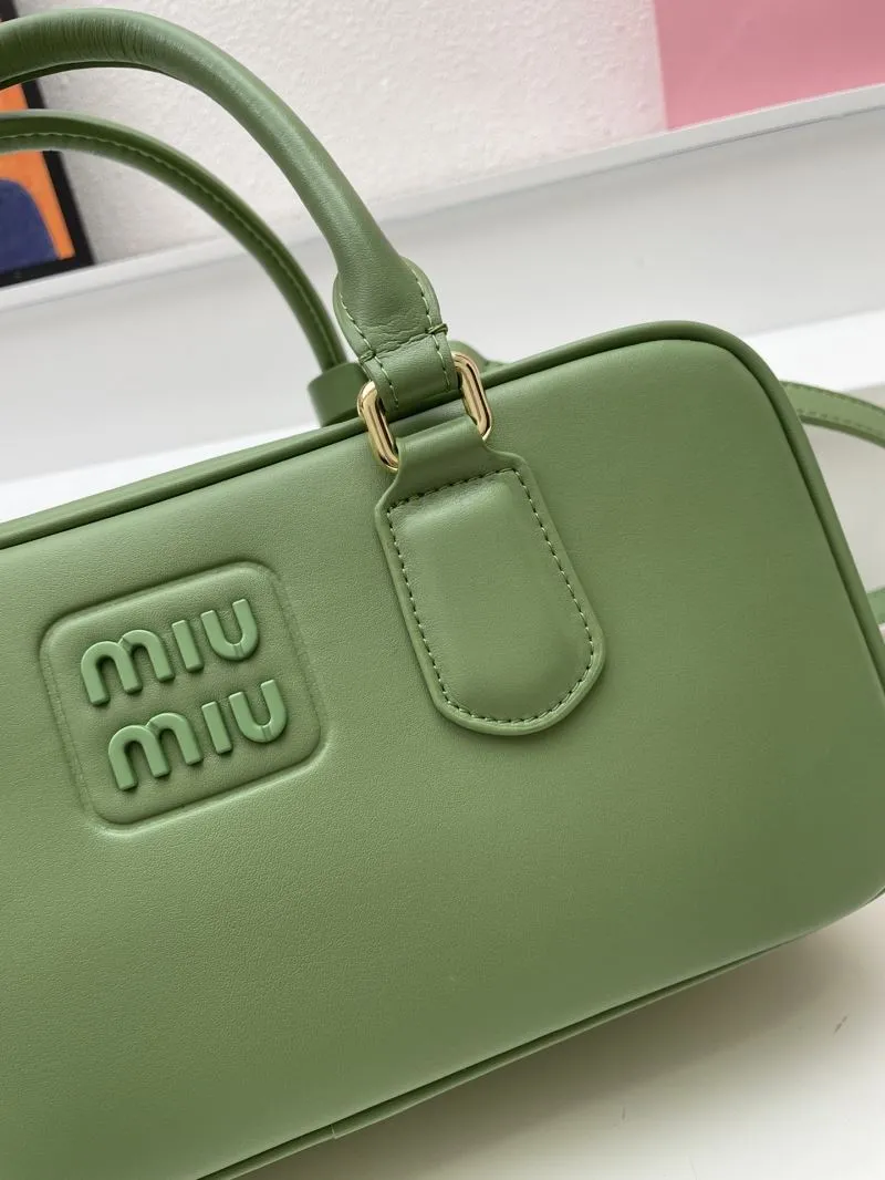 Miu Miu Green Leather Handbag with Strap 148# 27cm - Image 4