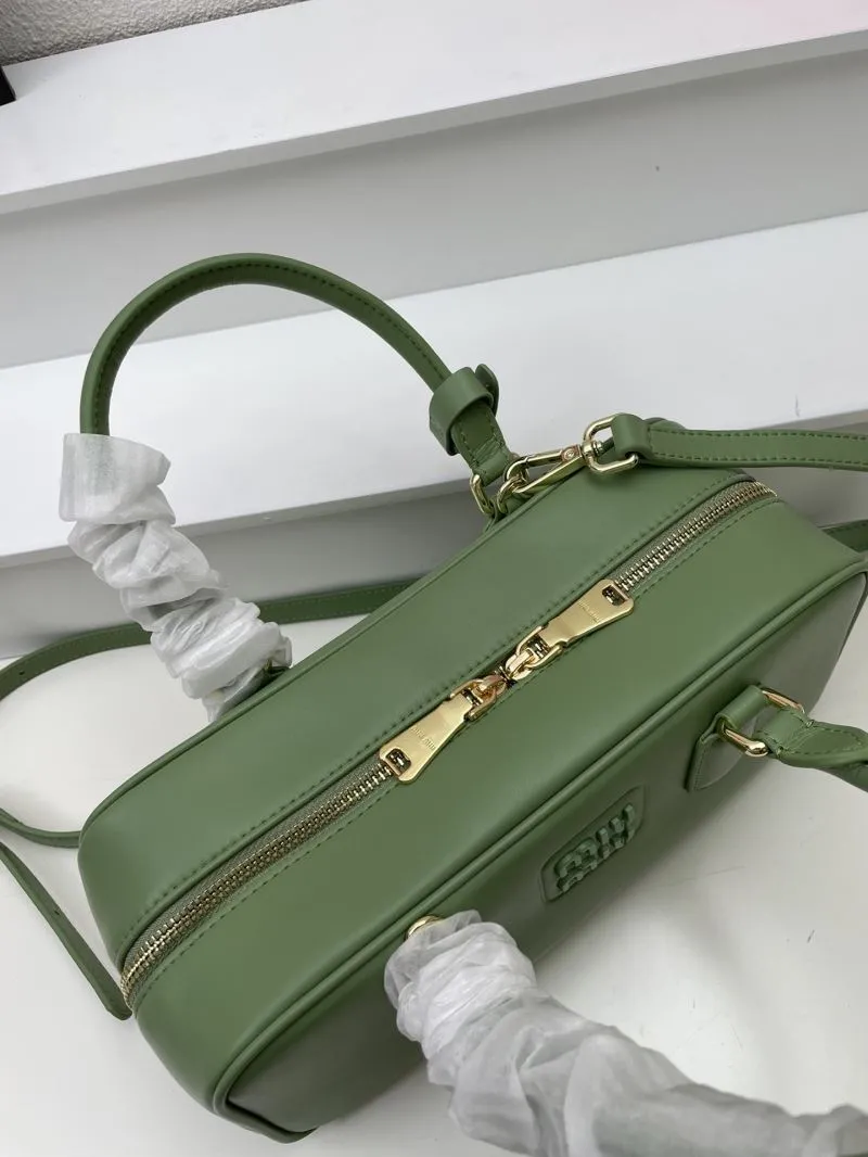 Miu Miu Green Leather Handbag with Strap 148# 27cm - Image 5