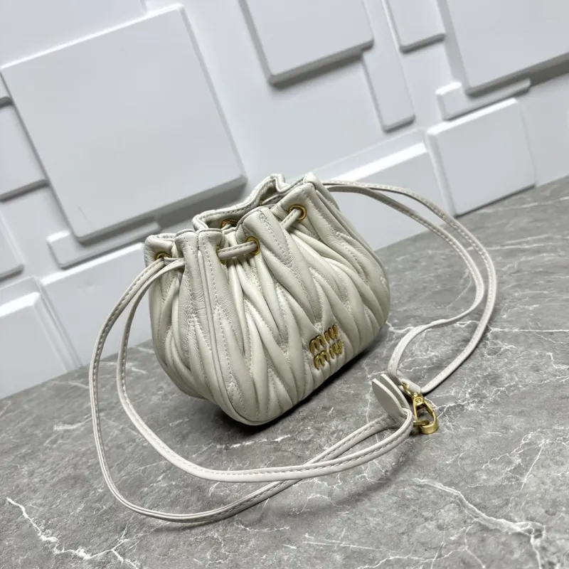 MIU MIU Light Gray Mini Bucket Crossbody Bag - Image 3