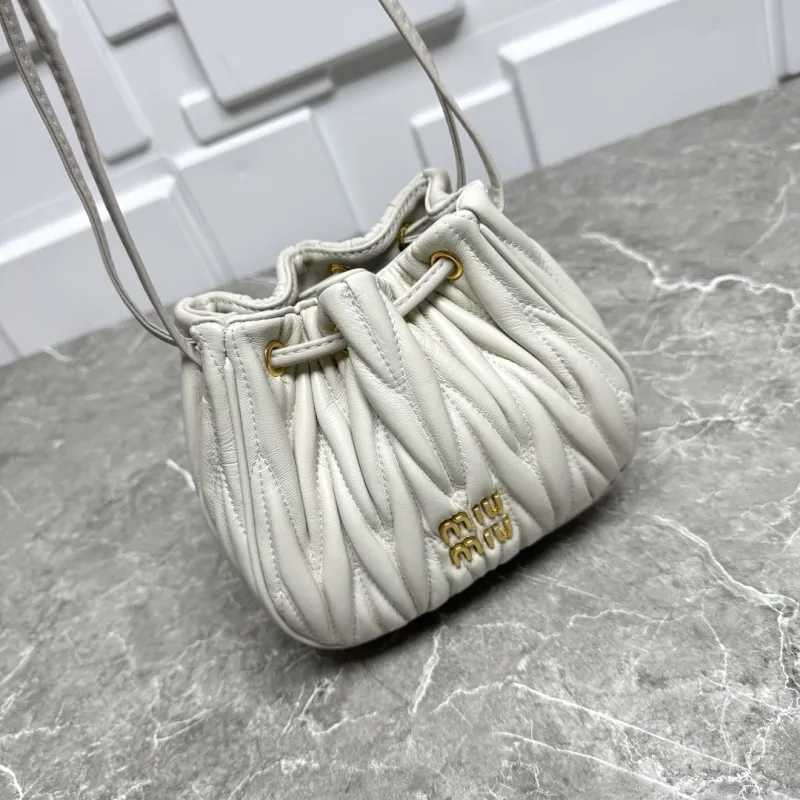 MIU MIU Light Gray Mini Bucket Crossbody Bag - Image 7