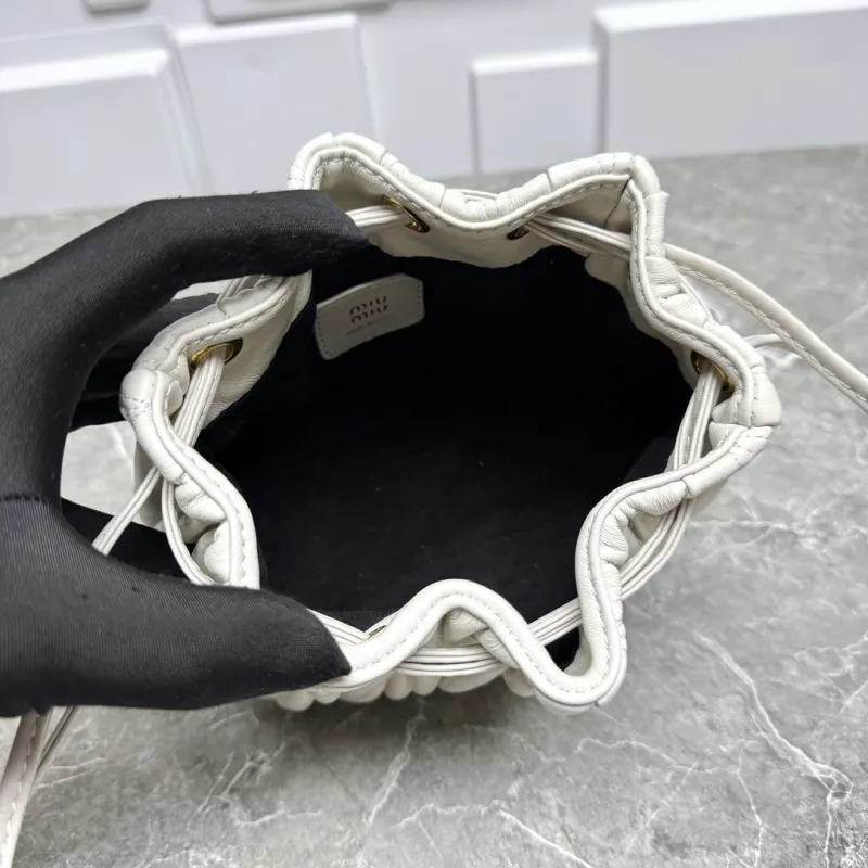 MIU MIU Light Gray Mini Bucket Crossbody Bag - Image 9