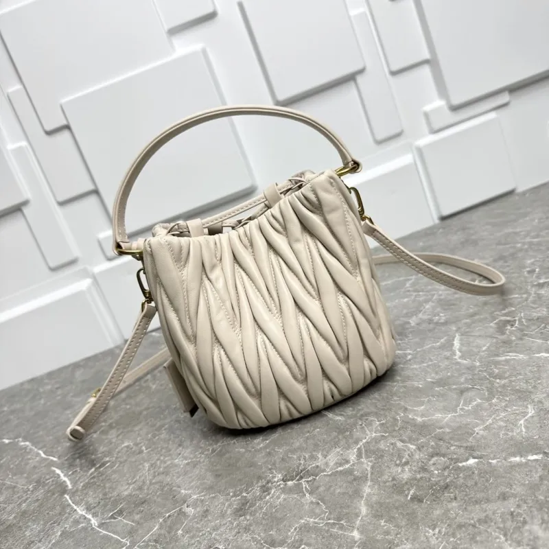 Miu Miu Cream Leather Bucket Bag - Image 5