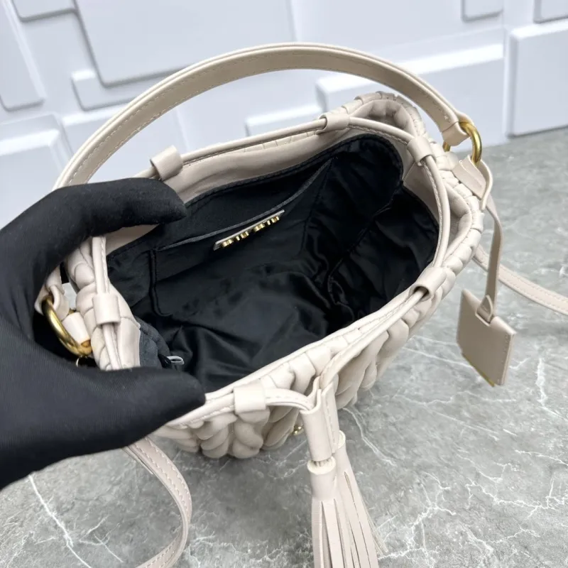 Miu Miu Cream Leather Bucket Bag - Image 9