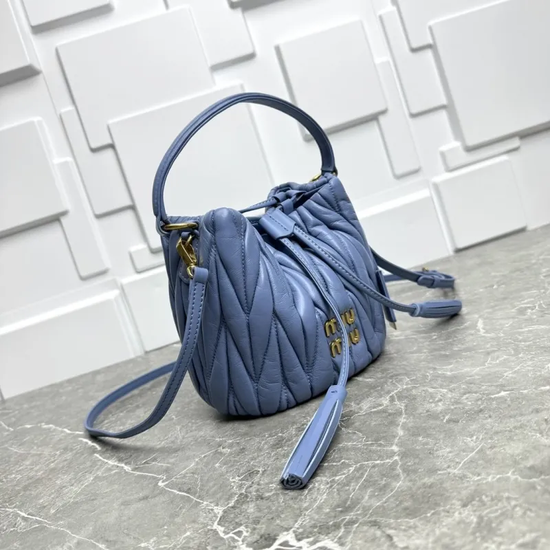 Miu Miu Light Blue Leather Bucket Bag - Image 4